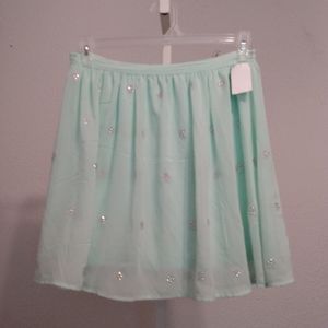 D-Signed Green Shear Lined Rhinestone Skirt sz L